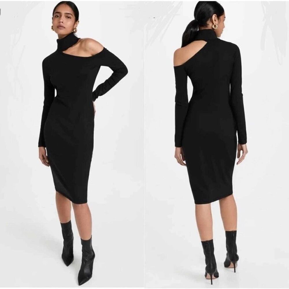 NWT L’Agence Annalise Black Cutout Turtleneck Sweater Dress Size M Merino Wool